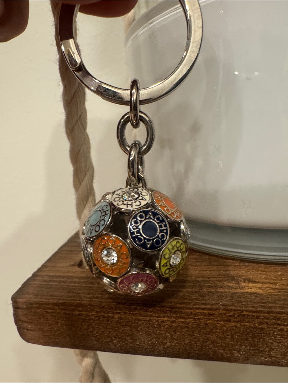Coach Multicolor Enamel Orb Keyring with Silver Hardware
